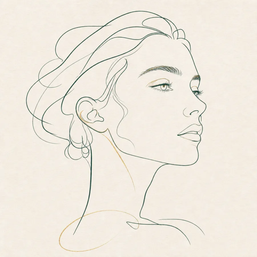 Ilustración editorial del rostro — referencia anatómica